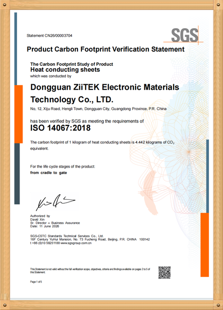 चीन Dongguan Ziitek Electronical Material and Technology Co., Ltd प्रमाणपत्र