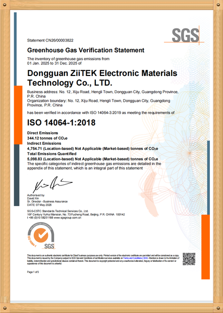 चीन Dongguan Ziitek Electronical Material and Technology Co., Ltd प्रमाणपत्र